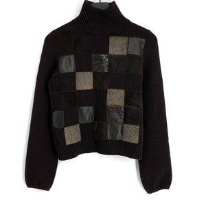 MAURIZIO PECORARO Wool Leather Patchwork Sweater